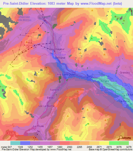 Pre-Saint-Didier,Italy Elevation Map