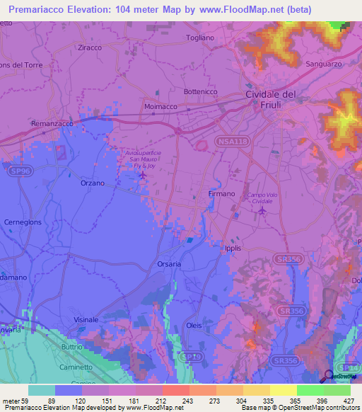Premariacco,Italy Elevation Map