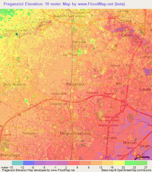 Preganziol,Italy Elevation Map