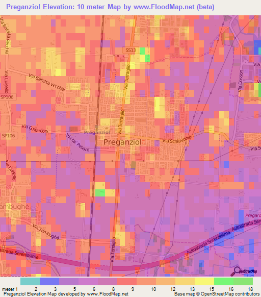 Preganziol,Italy Elevation Map