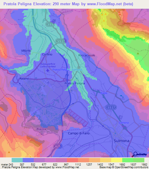 Pratola Peligna,Italy Elevation Map