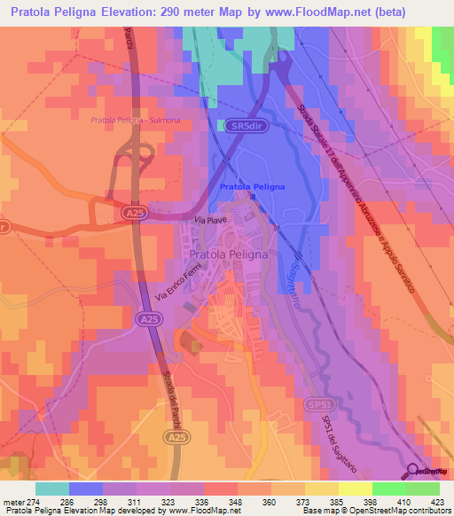 Pratola Peligna,Italy Elevation Map