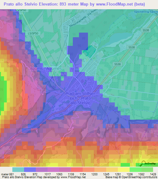 Prato allo Stelvio,Italy Elevation Map