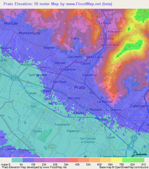 Prato,Italy Elevation Map