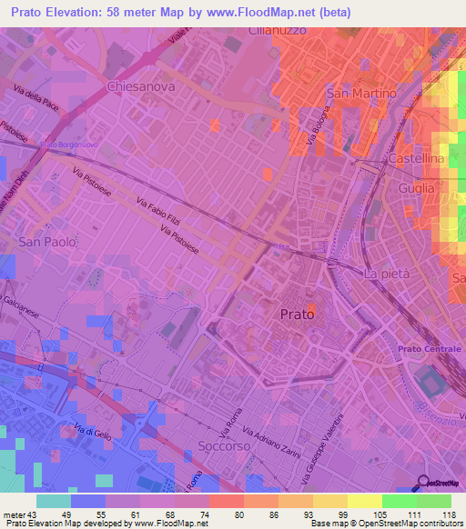 Prato,Italy Elevation Map