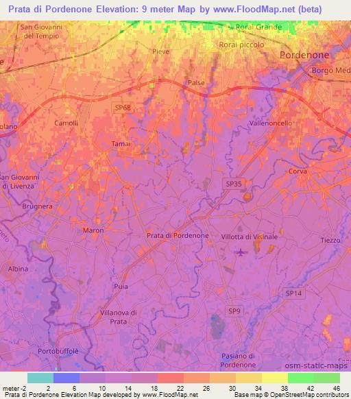 Prata di Pordenone,Italy Elevation Map