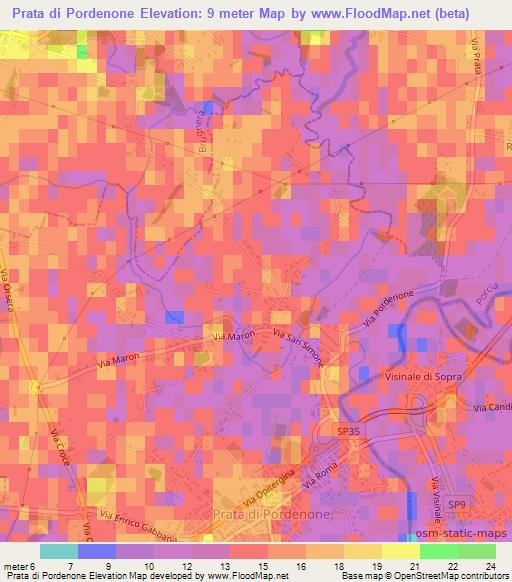 Prata di Pordenone,Italy Elevation Map