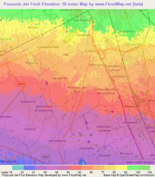 Pozzuolo del Friuli,Italy Elevation Map