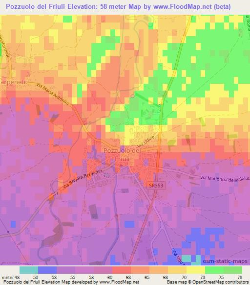 Pozzuolo del Friuli,Italy Elevation Map
