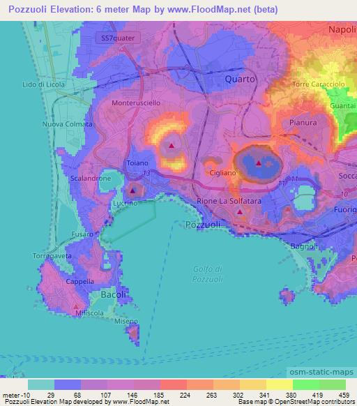 Pozzuoli,Italy Elevation Map