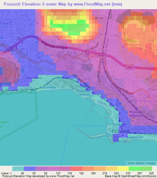 Pozzuoli,Italy Elevation Map