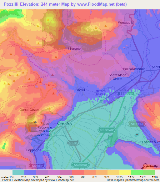 Pozzilli,Italy Elevation Map