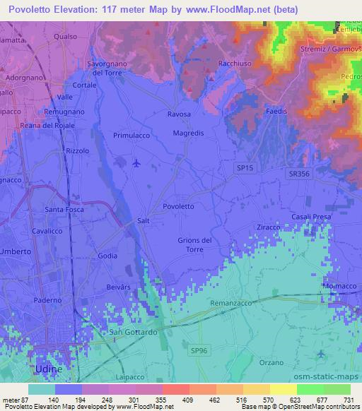 Povoletto,Italy Elevation Map