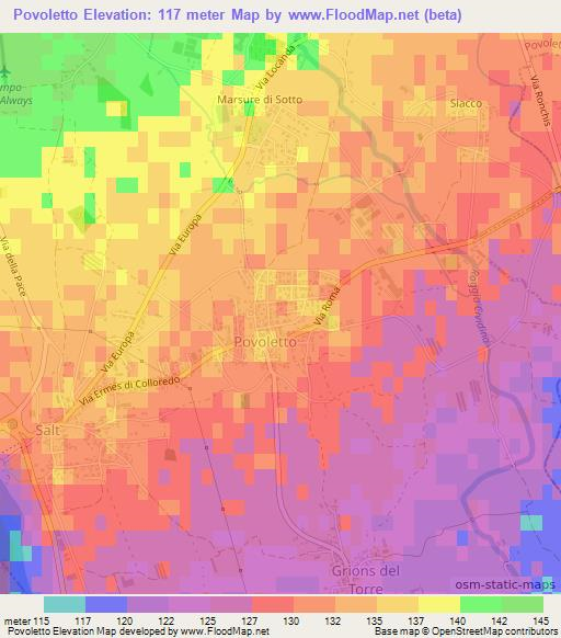 Povoletto,Italy Elevation Map