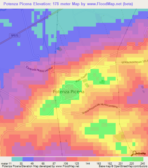 Potenza Picena,Italy Elevation Map