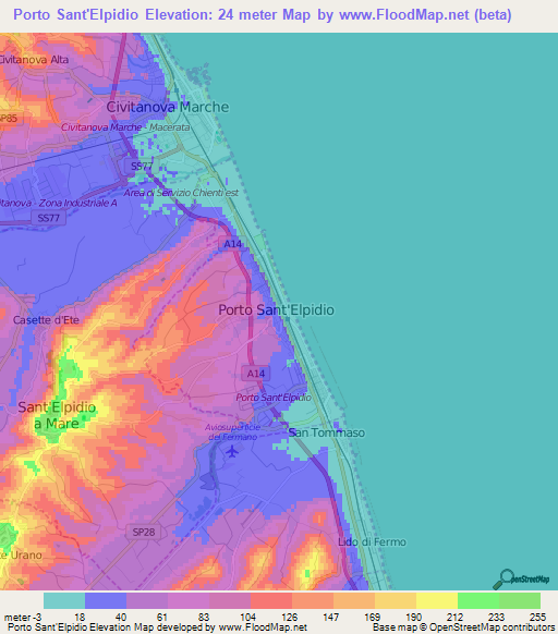 Porto Sant'Elpidio,Italy Elevation Map