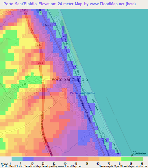 Porto Sant'Elpidio,Italy Elevation Map