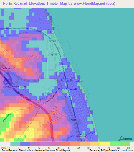 Porto Recanati,Italy Elevation Map