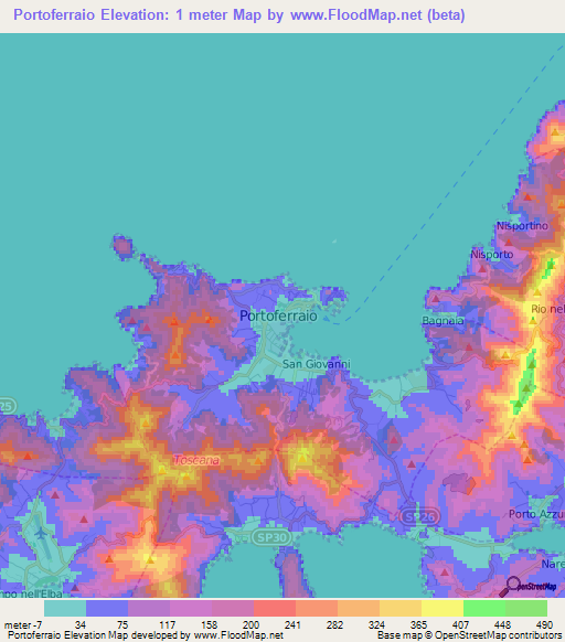 Portoferraio,Italy Elevation Map