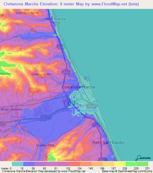 Civitanova Marche,Italy Elevation Map