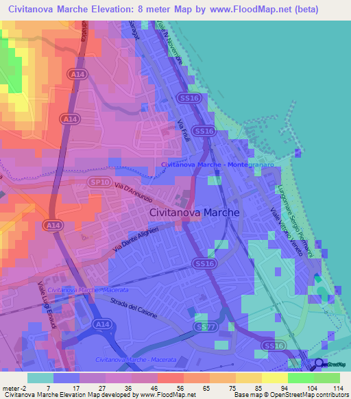 Civitanova Marche,Italy Elevation Map