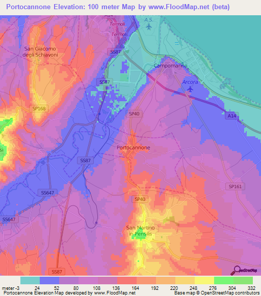 Portocannone,Italy Elevation Map