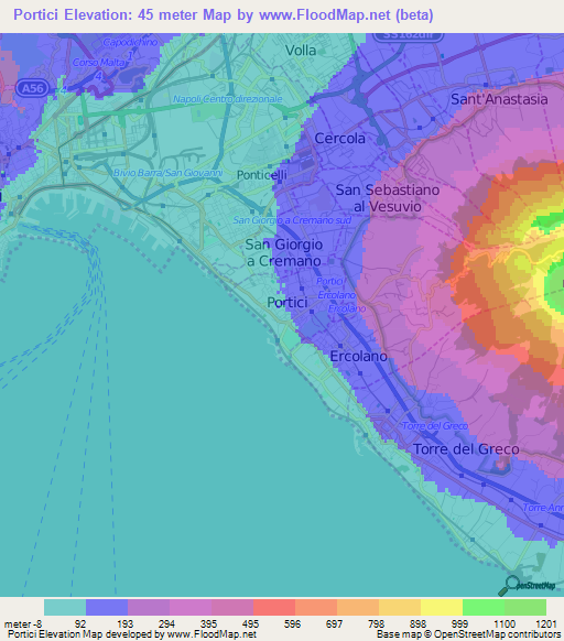 Portici,Italy Elevation Map