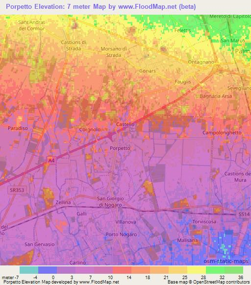 Porpetto,Italy Elevation Map