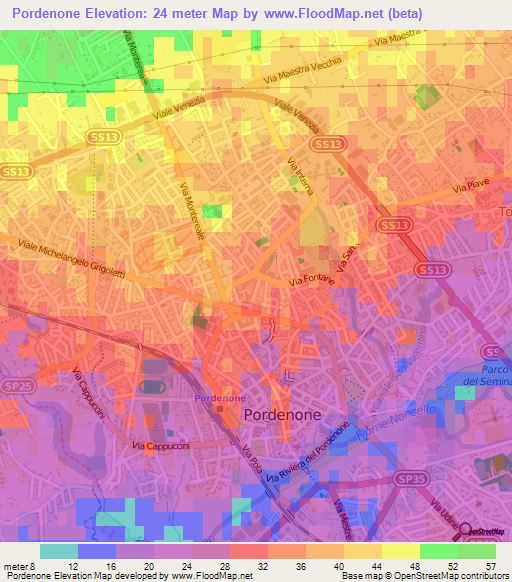 Pordenone,Italy Elevation Map