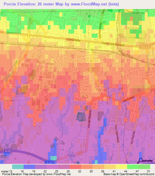 Porcia,Italy Elevation Map