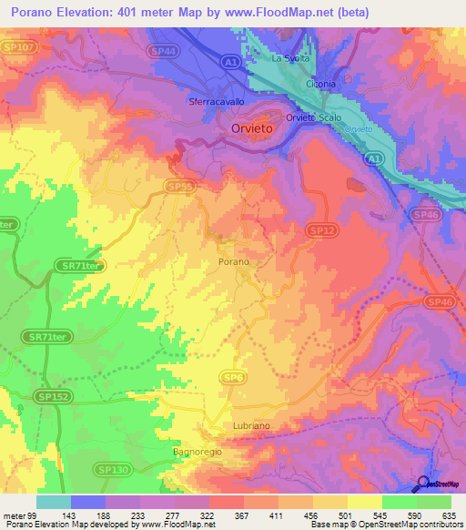 Porano,Italy Elevation Map