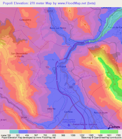 Popoli,Italy Elevation Map