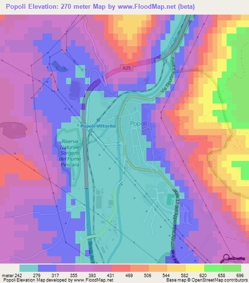 Popoli,Italy Elevation Map