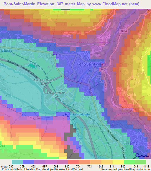 Pont-Saint-Martin,Italy Elevation Map