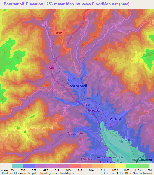 Pontremoli,Italy Elevation Map