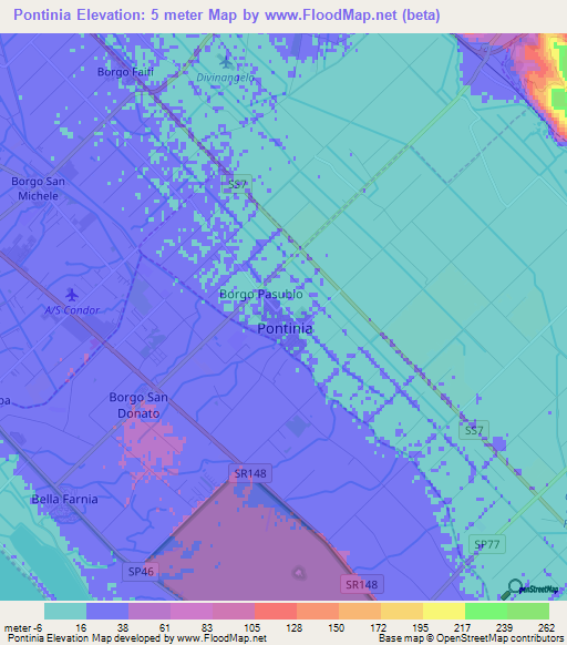 Pontinia,Italy Elevation Map