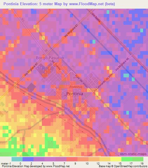 Pontinia,Italy Elevation Map