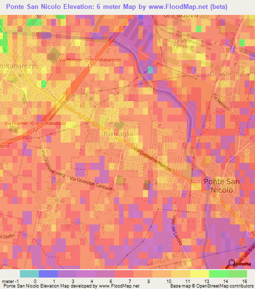 Ponte San Nicolo,Italy Elevation Map