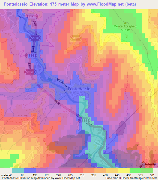 Pontedassio,Italy Elevation Map