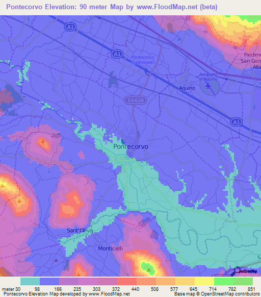 Pontecorvo,Italy Elevation Map