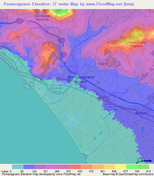 Pontecagnano,Italy Elevation Map