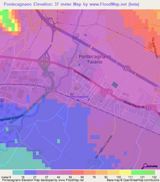 Pontecagnano,Italy Elevation Map