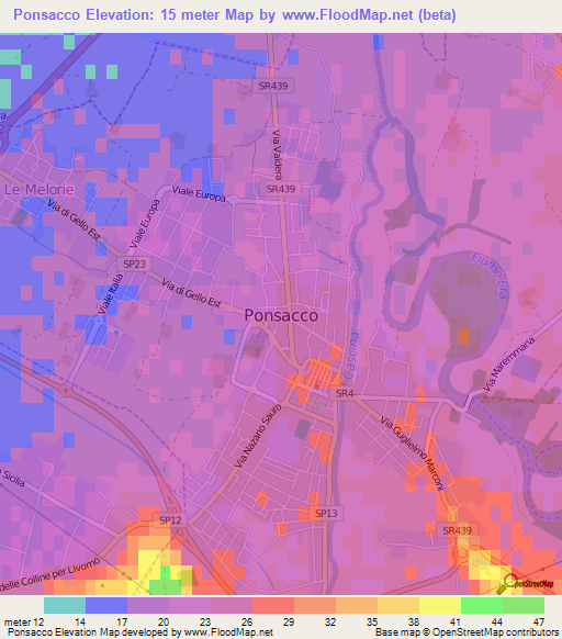 Ponsacco,Italy Elevation Map