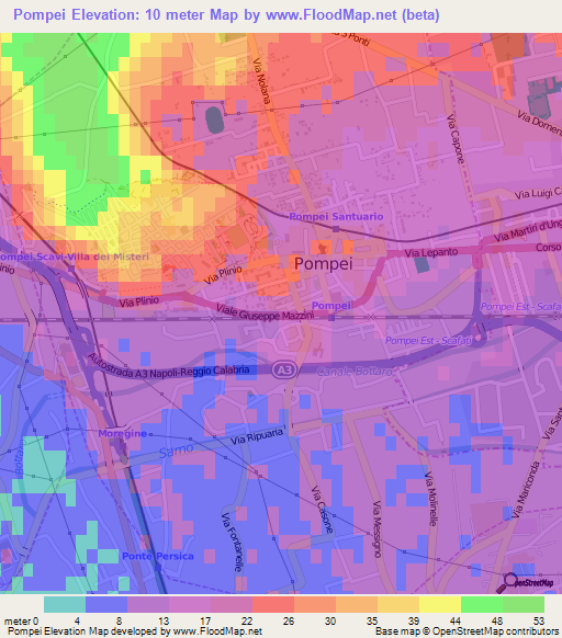 Pompei,Italy Elevation Map