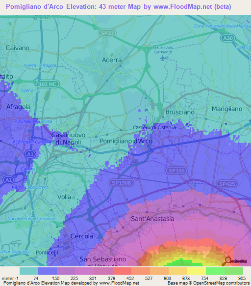 Pomigliano d'Arco,Italy Elevation Map