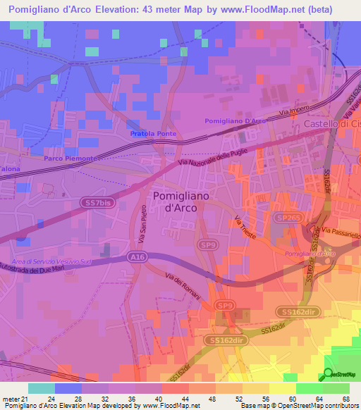 Pomigliano d'Arco,Italy Elevation Map