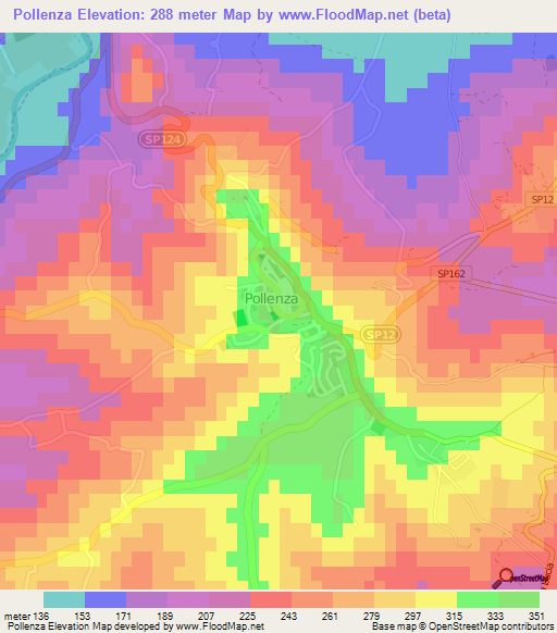 Pollenza,Italy Elevation Map