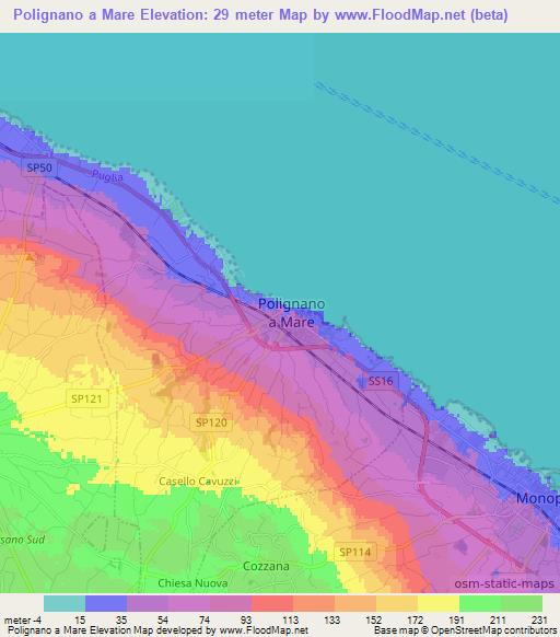 Polignano a Mare,Italy Elevation Map