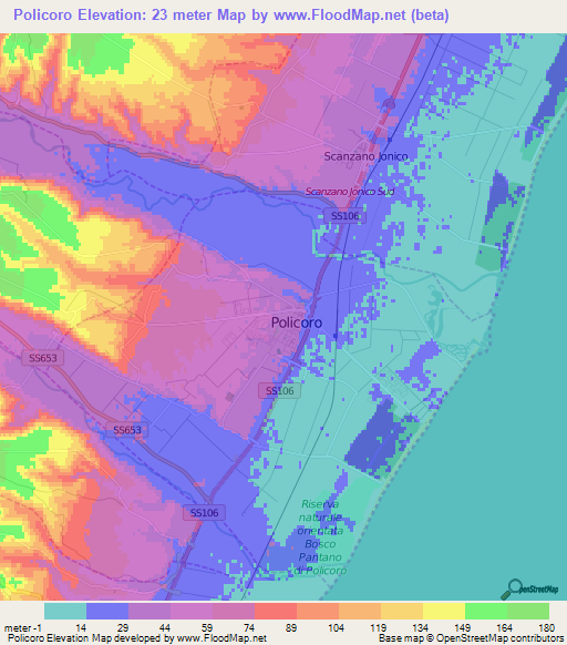 Policoro,Italy Elevation Map