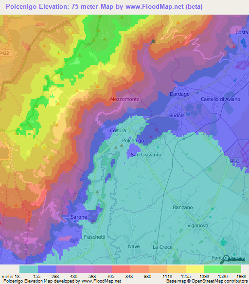 Polcenigo,Italy Elevation Map